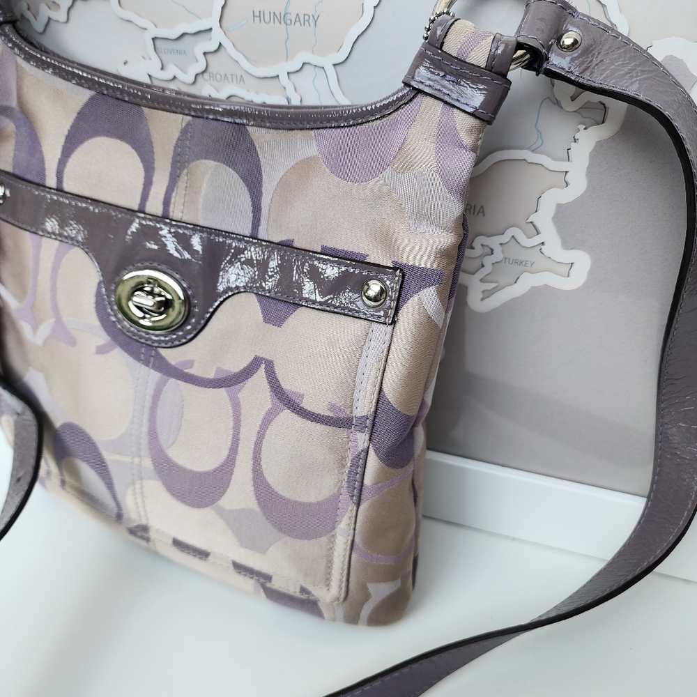 COACH F17479 Lilac & Khaki Penelope Opt Sateen Lilac Patent Leather Trim - Picture 11 of 16